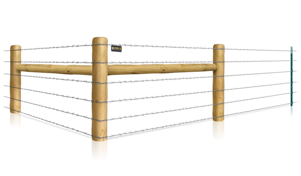 Barbed wire T-post fence with H-brace for farms in the Walton Kentucky area.